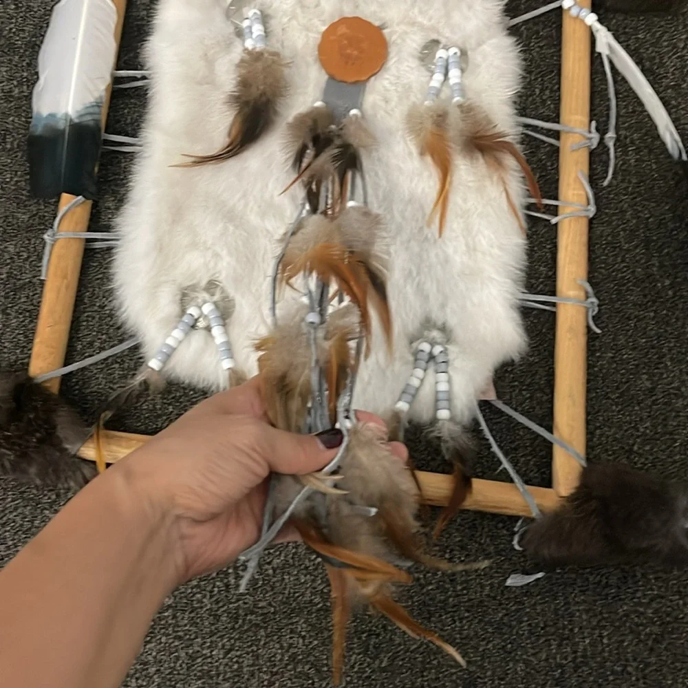 Handmade Dream Catcher Western home Decor Native American Leather Fur Feather